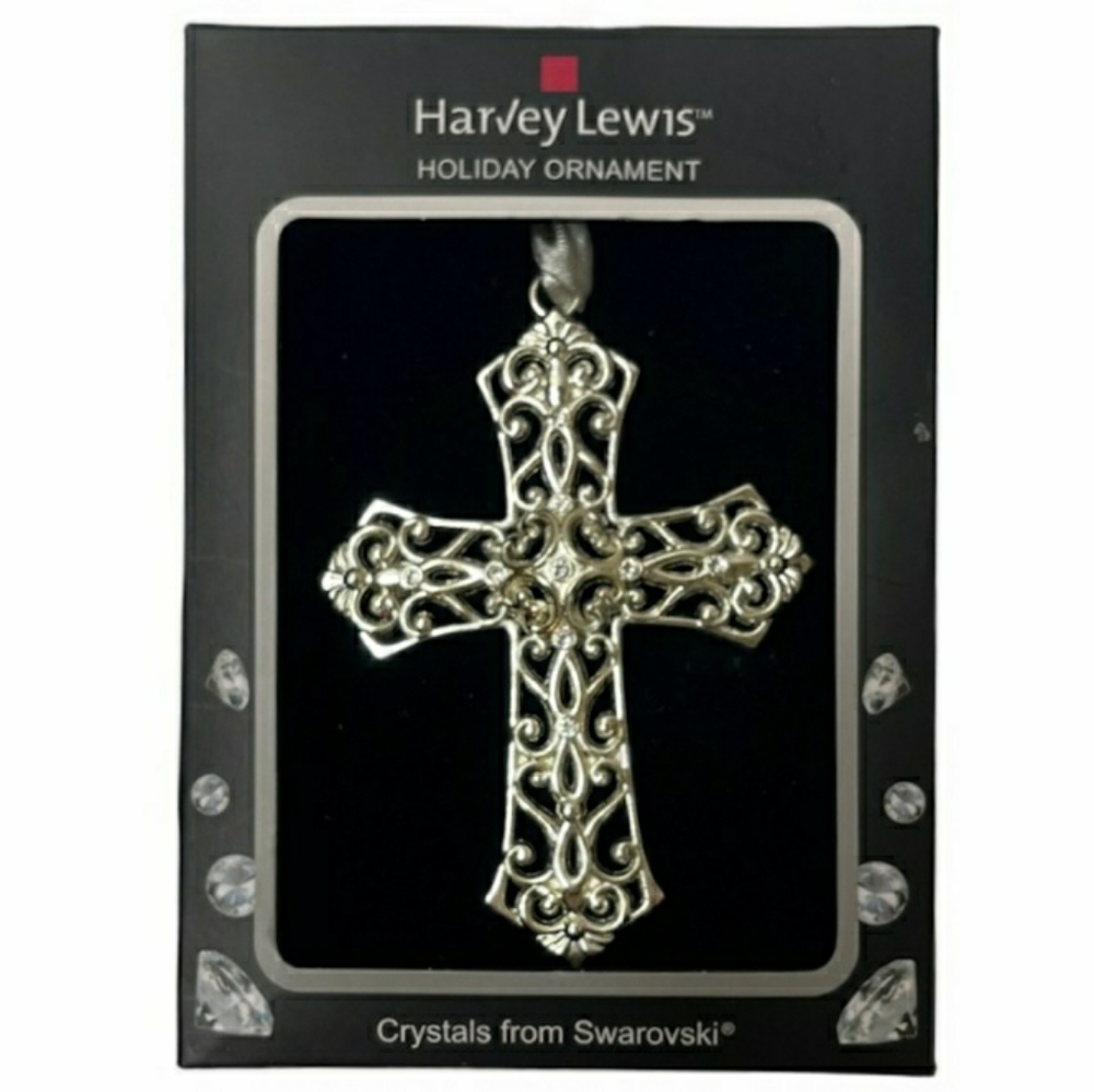 Silver Cross With Swarovski Crystals Religious Holiday Decor Christmas Ornaments